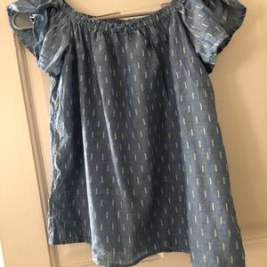 Vintage blue off the shoulder blouse